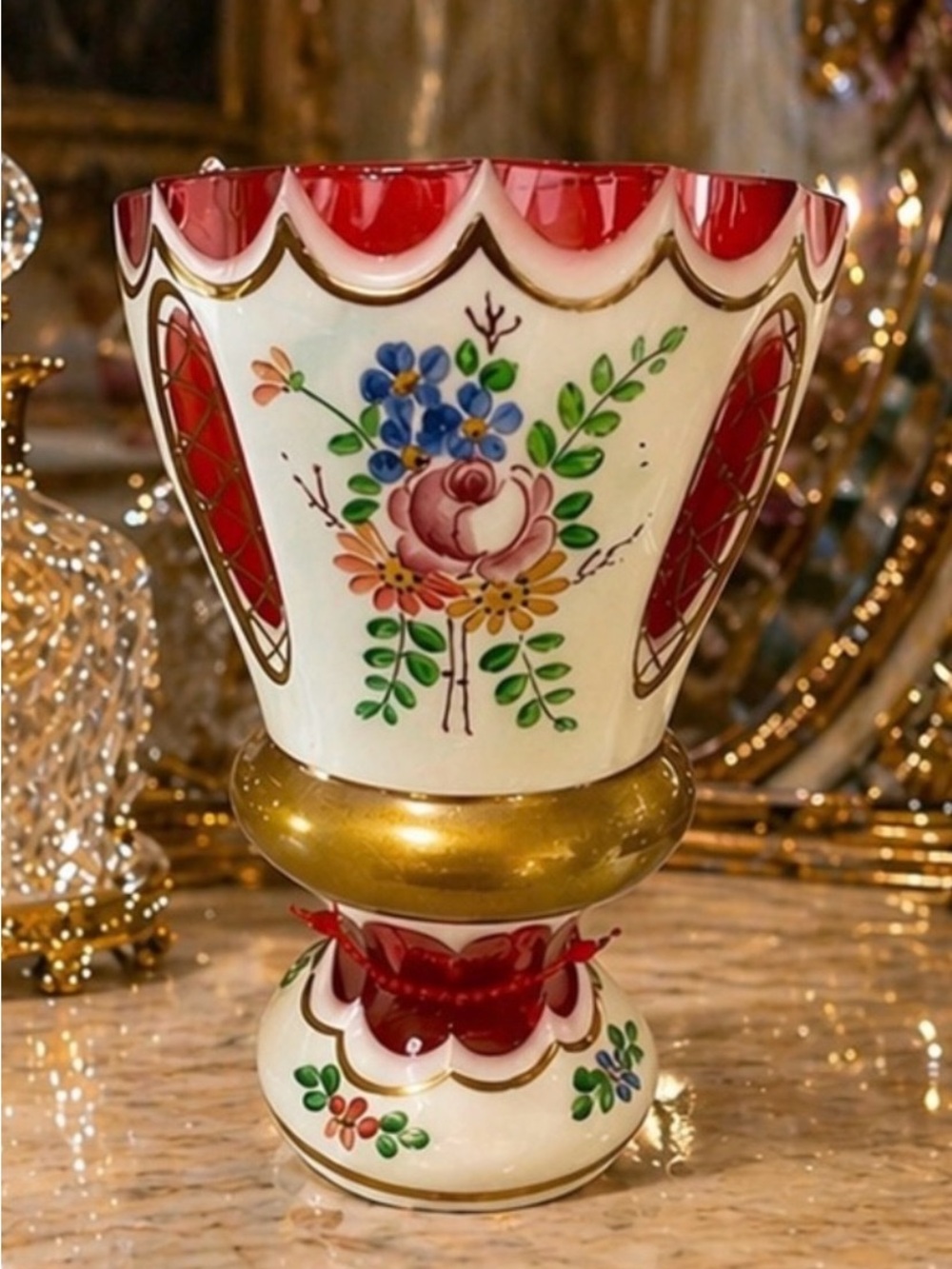 BOHEMIAN CRYSTAL OVERLAY VASE 19TH CENTURY CAMEO GLASS
